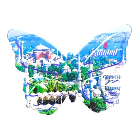 Istanbul Themed Customised UV Printed Plastic Base Butterfly Shaped Fridge Magnet 80x58 mm - 5