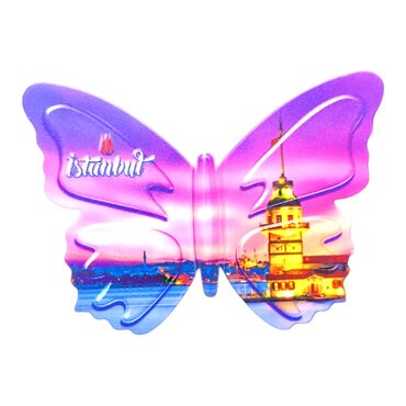 Istanbul Themed Customised UV Printed Plastic Base Butterfly Shaped Fridge Magnet 80x58 mm - 6