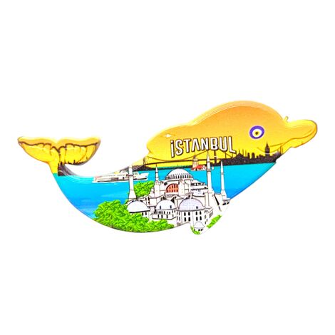 Istanbul Themed Customised UV Printed Plastic Base Dolphin Shaped Fridge Magnet 110x50 mm - 4