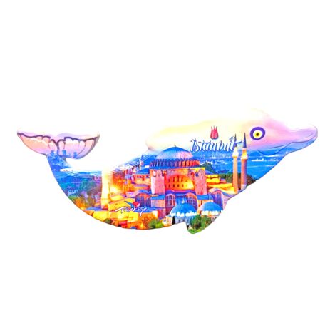 Istanbul Themed Customised UV Printed Plastic Base Dolphin Shaped Fridge Magnet 110x50 mm - 5