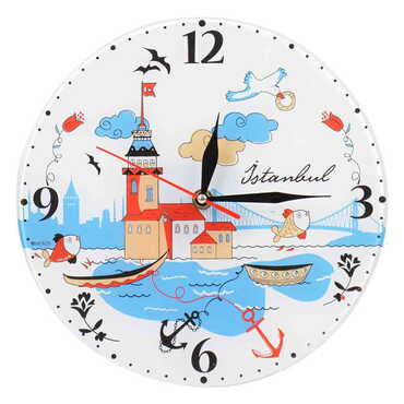 Istanbul Themed Decorative Custom Print Glass Wall Watch 25 Cm - 5