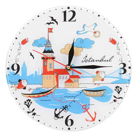 Istanbul Themed Decorative Custom Print Glass Wall Watch 25 Cm - 5