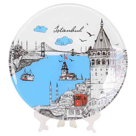 Istanbul Themed Decorative Custom Print Glass Wall Watch 25 Cm - 6