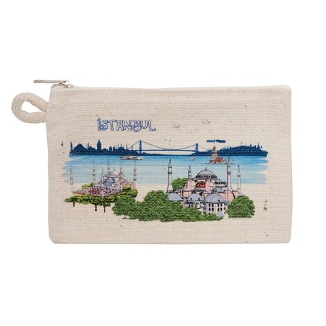 Istanbul Themed Digital Printed Kanvas Purse 14,5x20 cm - 11