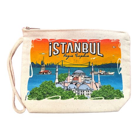 Istanbul Themed Digital Printed Kanvas Purse 14,5x20 cm - 12