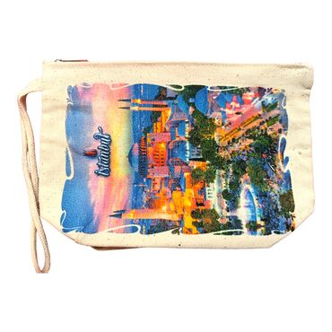 Istanbul Themed Digital Printed Kanvas Purse 14,5x20 cm - 14