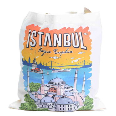 Istanbul Themed Digital Printed Tote Bag 35x40 cm - 5