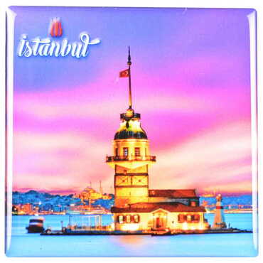 Istanbul Themed Epoxy Dome Square Souvenir Fridge Magnet 65x65 mm - 4