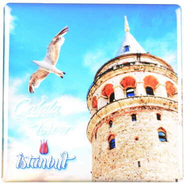 Istanbul Themed Epoxy Dome Square Souvenir Fridge Magnet 65x65 mm - 5