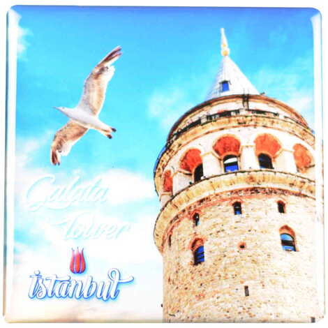 Istanbul Themed Epoxy Dome Square Souvenir Fridge Magnet 65x65 mm - 5