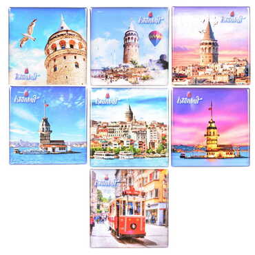 Istanbul Themed Epoxy Dome Square Souvenir Fridge Magnet 80x80 mm - 2