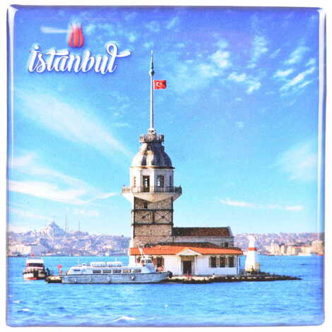 Istanbul Themed Epoxy Dome Square Souvenir Fridge Magnet 80x80 mm - 4