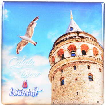 Istanbul Themed Epoxy Dome Square Souvenir Fridge Magnet 80x80 mm - 5