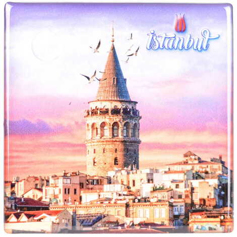 Istanbul Themed Epoxy Dome Square Souvenir Fridge Magnet 80x80 mm - 6