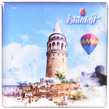 Istanbul Themed Epoxy Dome Square Souvenir Fridge Magnet 80x80 mm - 7