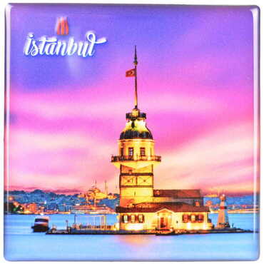 Istanbul Themed Epoxy Dome Square Souvenir Fridge Magnet 80x80 mm - 8