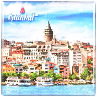 Istanbul Themed Epoxy Dome Square Souvenir Fridge Magnet 80x80 mm - 9