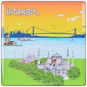 Istanbul Themed Epoxy Dome Square Souvenir Fridge Magnet 80x80 mm - 10