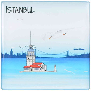 Istanbul Themed Epoxy Dome Square Souvenir Fridge Magnet 80x80 mm - 11