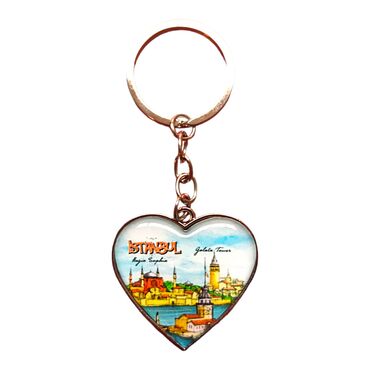 Istanbul Themed Metal Heart Keychain 40x90 mm - 3