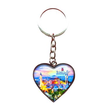 Istanbul Themed Metal Heart Keychain 40x90 mm - 6