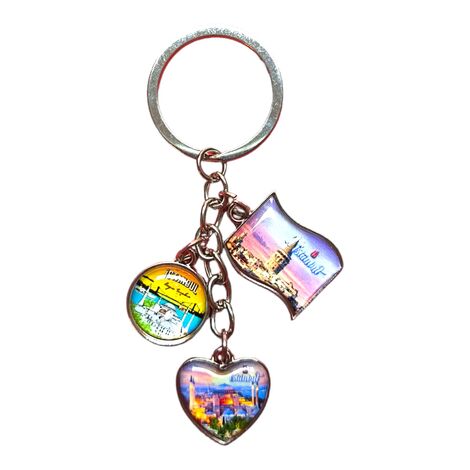 Istanbul Themed Metal Keychain With 3 Charms - Mixed 40x90 mm - 9