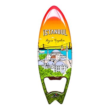 Istanbul Themed Surf Board Shaped Metal Magnetic Bottle Opener 128x45 mm - 5