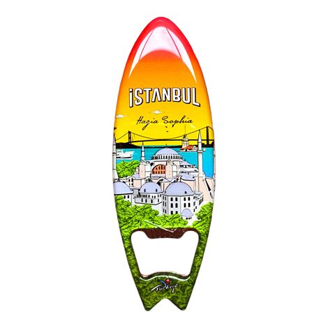 Istanbul Themed Surf Board Shaped Metal Magnetic Bottle Opener 128x45 mm - 5