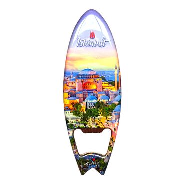 Istanbul Themed Surf Board Shaped Metal Magnetic Bottle Opener 128x45 mm - 6