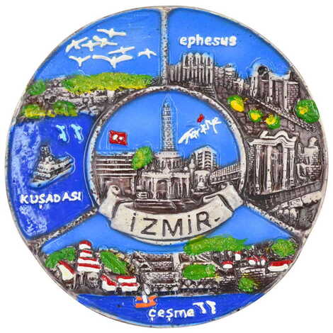 Izmir Region Themed City Themed Plaster Raised Cottage Wall Plate 20 Cm - 3