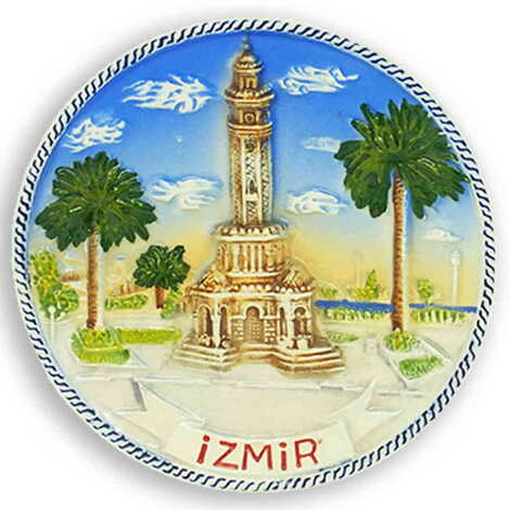 Izmir Themed Blue Ceramic Decorative Plate 10 Cm - 1