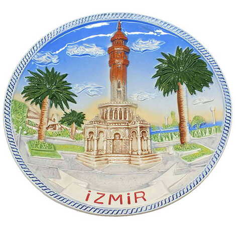 Izmir Themed Blue Ceramic Decorative Plate 20 Cm - 1