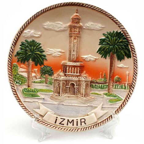 Izmir Themed Brown Ceramic Decorative Plate 15 Cm - 1