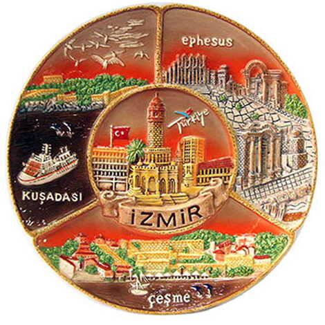 Izmir Themed Brown Ceramic Decorative Plate 20 Cm - 1