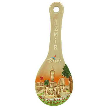 Izmir Themed Ceramic Brown Spoon Rest - Myros