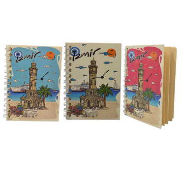 Izmir Themed Custom Printed Wood Cover Notebook 120x170 mm - 4