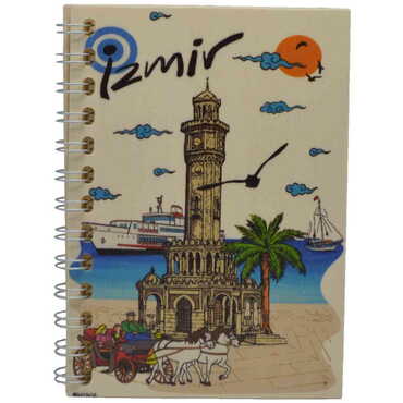 Izmir Themed Custom Printed Wood Cover Notebook 120x170 mm - 5