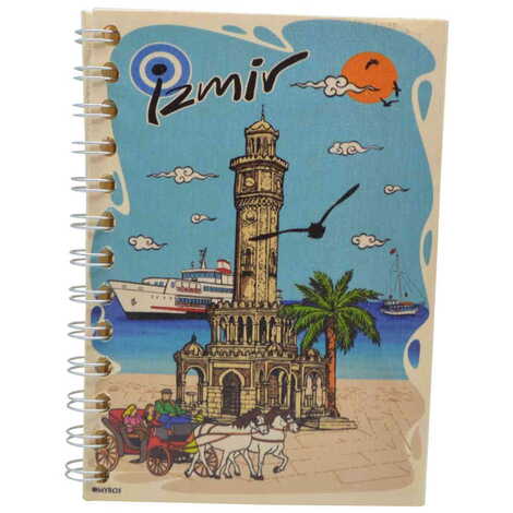 Izmir Themed Custom Printed Wood Cover Notebook 120x170 mm - 6