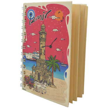 Izmir Themed Custom Printed Wood Cover Notebook 120x170 mm - 7