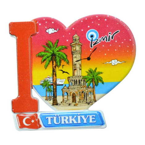 Izmir Themed Customised UV Printed Plastic Base Heart Shaped Fridge Magnet 86x62 mm - 7