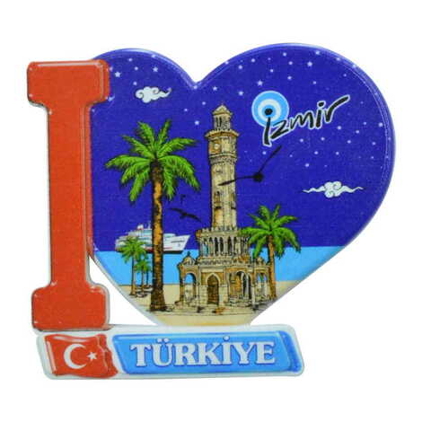 Izmir Themed Customised UV Printed Plastic Base Heart Shaped Fridge Magnet 86x62 mm - 8