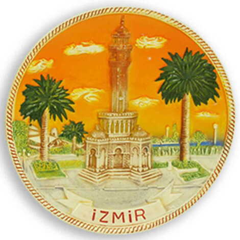 Izmir Themed Orange Ceramic Decorative Plate 10 Cm - 1