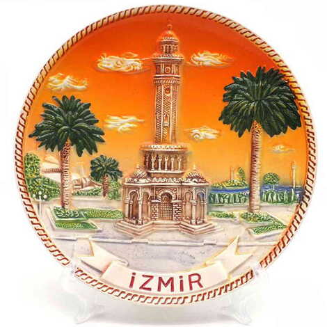 Izmir Themed Orange Ceramic Decorative Plate 15 Cm - 1