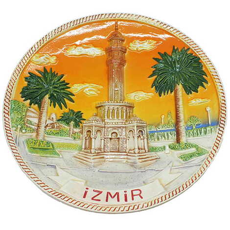 Izmir Themed Orange Ceramic Decorative Plate 20 Cm - 1