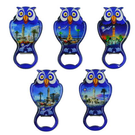 Izmir Themed Owl Shaped Metal Magnetic Bottle Opener 88x47 mm - 3