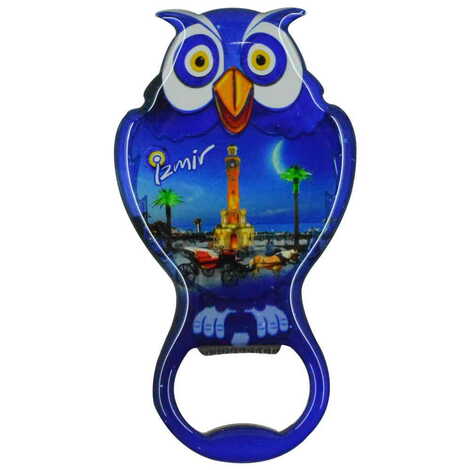 Izmir Themed Owl Shaped Metal Magnetic Bottle Opener 88x47 mm - 4