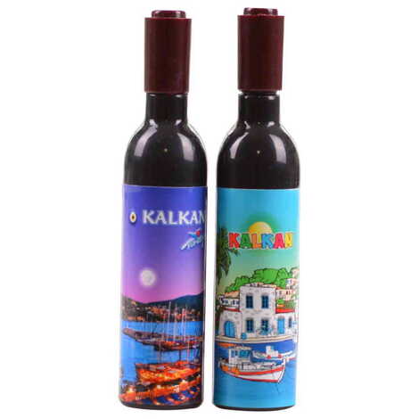 Kalkan Themed Bottle Shaped Metal Wine Bottle Corkscrew Opener-Magnetic 115x25x25 mm - 4