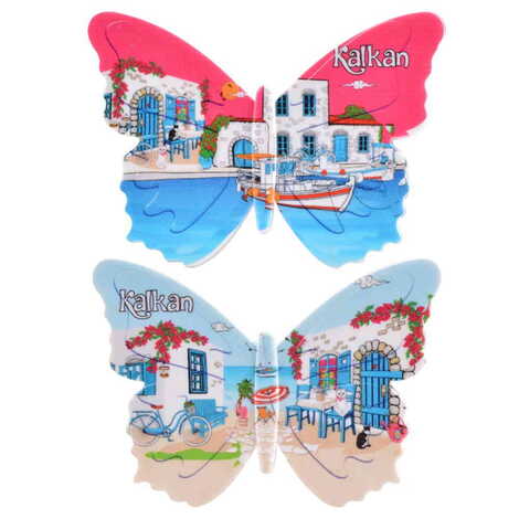 Kalkan Themed Customised UV Printed Plastic Base Butterfly Shaped Fridge Magnet 80x58 mm - 3