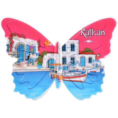 Kalkan Themed Customised UV Printed Plastic Base Butterfly Shaped Fridge Magnet 80x58 mm - 5