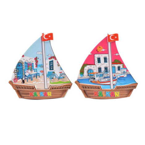 Kalkan Themed Customised UV Printed Plastic Base Sail Ship Shaped Fridge Magnet 77x80 mm - 3